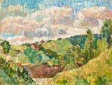Grace Cossington Smith, Looking Over Tusketts 1950, 1950, oil on pulpboard
