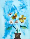 Face with Vase of Flowers (1958) by Charles Blackman, 1958, oil on glass, sold Nov 2019