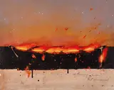 Tim Storrier, Evening Fire 1987, 1987, oil and rope on board