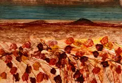 Central Australian Landscape by Sidney Nolan, oil on paper on composition board, sold Oct 2019