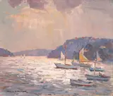 James Ranalph Jackson, Yachts on Sydney Harbour, oil on board