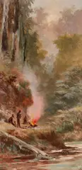 James Waltham Curtis, By the Camp Fire, oil on board