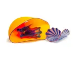 Vermillion Stemmed Form with Two King's Blue Persians, 1988 by Dale Chihuly, 1988, blown glass, offered Oct 2019