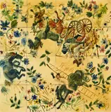 John Perceval, Figures in Hay Cart 1956, 1956, handpainted earthenware tiles