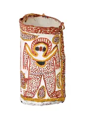 Lily Karadada, Bush Bucket (2004), 2004, ochre and synthetic polymer paint and string on bark