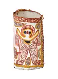 Lily Karadada, Bush Bucket (2004), 2004, ochre and synthetic polymer paint and string on bark