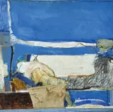 Brett Whiteley, Blue Painting 1960, 1960, oil, tempera, charcoal, cotton and paper on cardboard