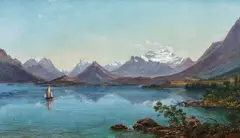 Eugene von Guerard, Lake Wakatipu, with Mount Earnslaw, New Zealand (1877), 1877, oil on board