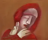 Red Girl with Hands 1962 by Charles Blackman, 1962, oil on canvas, offered Aug 2019