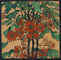 Wheelflower (1929) by Margaret Preston, 1929, hand coloured woodcut, offered Aug 2019