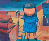 Charles Blackman, Child with a Pram 1953, 1953, enamel paint and tempera on composition board
