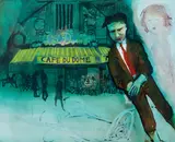 It is Cheaper to Ride on the Roofs of Taxis than Inside Them (Scott Floating) 1973 by Charles Blackman, 1973, oil on canvas, sold Aug 2019