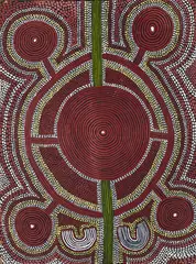 Uta Uta Tjangala, Two Boys Dreaming at Yuriltatjanya Waterhole 1974, 1974, synthetic polymer paint on board