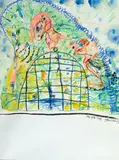John Olsen, The Fish Trap 1987, 1987, watercolour and pastel on paper