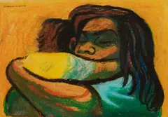 Noel Counihan, (Mother and Child) 1961, 1961, oil and oil pastel on card