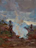 Hans Heysen, Burning Off 1897, 1897, oil on board