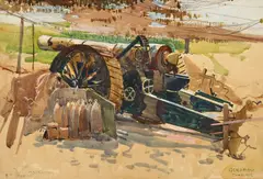 Arthur Streeton, Camouflaged Siege Gun, Querrieu 1918, 1918, watercolour and pencil on paper