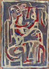 Mother and Child (circa 1955) by Ian Fairweather, 1955, synthetic polymer paint and gouache on paper on composition board, sold Apr 2019
