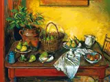Basket of Pears (1995) by Margaret Olley, 1995, oil on composition board, sold Apr 2019