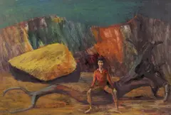 Russell Drysdale, Boy on a Log (1953), 1953, oil on canvas