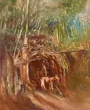 Ned Kelly: Bridge 1964 by Sidney Nolan, 1964, oil on composition board, sold Apr 2019