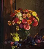 Hans Heysen, Zinnias and Fruit 1925