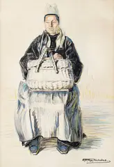 Hilda Rix Nicholas, Woman with Basket, Finisterre (1925-1926), 1925-1926, charcoal and pastel on paper