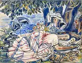 Roy De Maistre, Study for Variation on Les Demoiselles des Bords de la Seine by Courbet, gouache, ink and watercolour on card