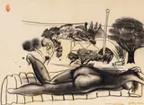 Brett Whiteley, (Nude and Landscape) (circa 1982), 1982, charcoal on paper