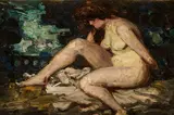 The Thoughtful Nymph (1905) by Arthur Streeton, 1905, oil on wood panel, sold Mar 2019