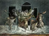 Yosl Bergner, Flowers in a Still Life, oil on canvas