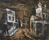 Donald Friend, Fortitude Valley Side Street 1945, 1945, pen and ink, wash and gouache on paper