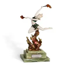Ferdinand Preiss, Flame Leaper, circa 1935, 1935, carved ivory, patinated bronze and resin, onyx base