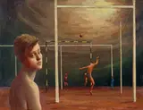 Jeffrey Smart, The Game 1954, 1954, oil on composition board
