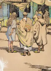 Hilda Rix Nicholas, (Street Scene in Morocco) (1912-1914), 1912-1914, charcoal and pastel on paper