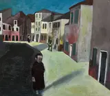 Robert Dickerson, Street Scene (1950), 1950, enamel paint on composition board