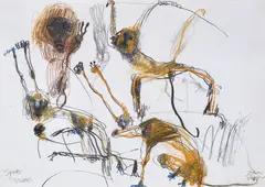 Spider Monkeys (1990) by John Olsen, 1990, pastel on paper, offered Oct 2018
