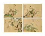 Chu Lien, Flowers and Insects, ink and colour on silk, set of four, mounted and framed
