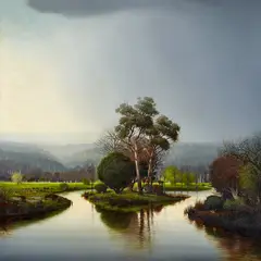 Rain and River 2008 by Alexander McKenzie, 2008, oil on linen, sold Oct 2018