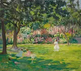 Ethel Carrick, In Sydney Botanical Gardens, oil on canvas