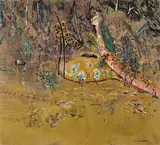 Fred Williams, Water and Acacias (1977), 1977, oil on canvas