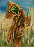 Albert Tucker, Intruder with Parrots 1967, 1967, synthetic polymer paint on composition board