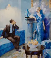 Norman Lindsay, Woman Enchanting Man (circa 1932), 1932, watercolour on paper