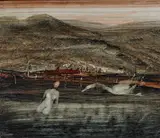 Leda and Swan (1961) by Sidney Nolan, 1961, oil on paper on board, sold Jul 2018