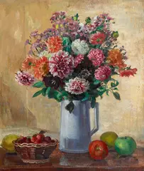 Nora Heysen, Summer Fruit and Flowers 1953, 1953, oil on paper on board
