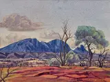(MacDonnell Ranges) by Albert Namatjira, pencil and watercolour on paper on board, sold Jul 2018