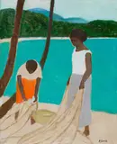 (Islanders with Nets) by Ray Crooke, oil on canvas, sold Jul 2018