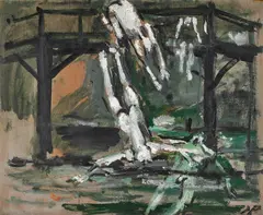 Four Bathers at a Bridge by John Passmore, oil on composition board, sold Jul 2018