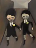 Two Schoolboys (1954) by Charles Blackman, 1954, oil and enamel paint on composition board, sold May 2018