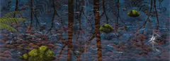 Lin Onus, Fish, Ferns and Rocks (1995), 1995, synthetic polymer paint on canvas